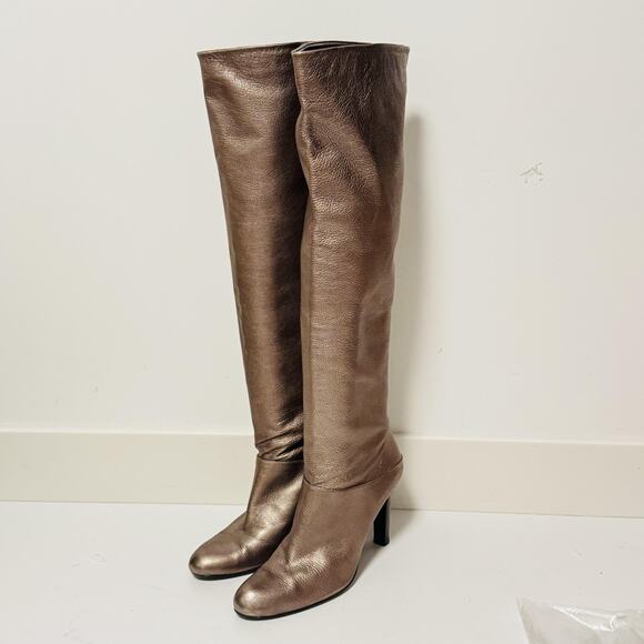 Stuart Weitzman Boots Womens 8 Brown Gold Metallic Leather Knee High Heel - Picture 4 of 13